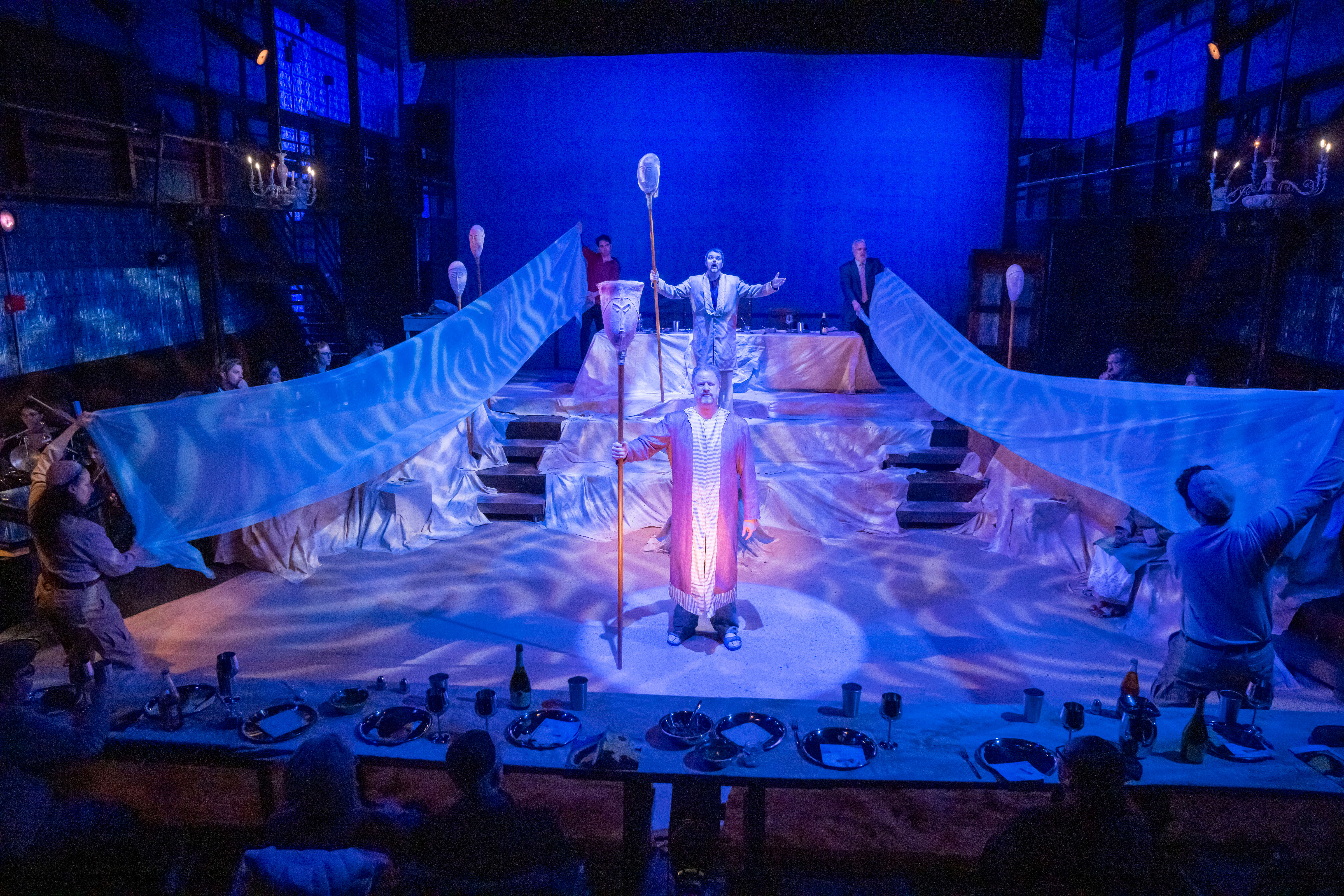 Moses (James Rodgers) parts the Red Sea in Edward Einhorn and Avner Finberg's <i>Exagogue.</i>

