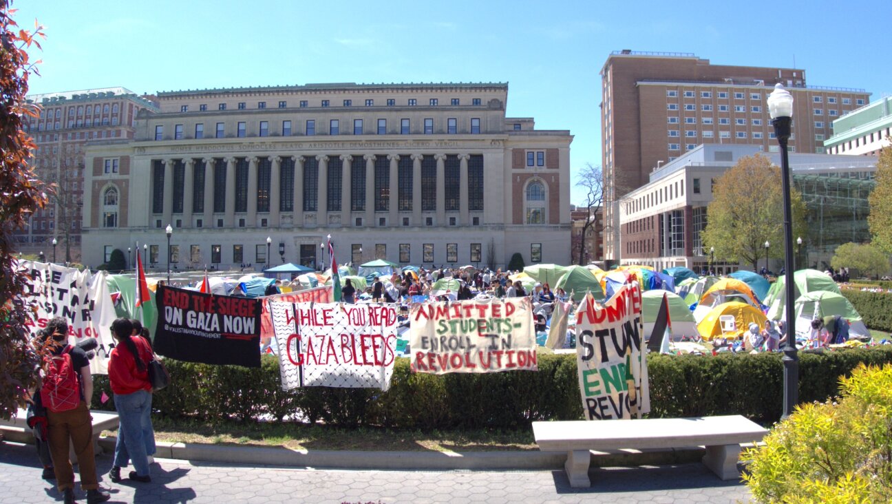 The pro-Palestinian encampment on the lawn in front of Columbia University's Butler Library in April 2024. Protesters took over a reading room in the library Wednesday. 