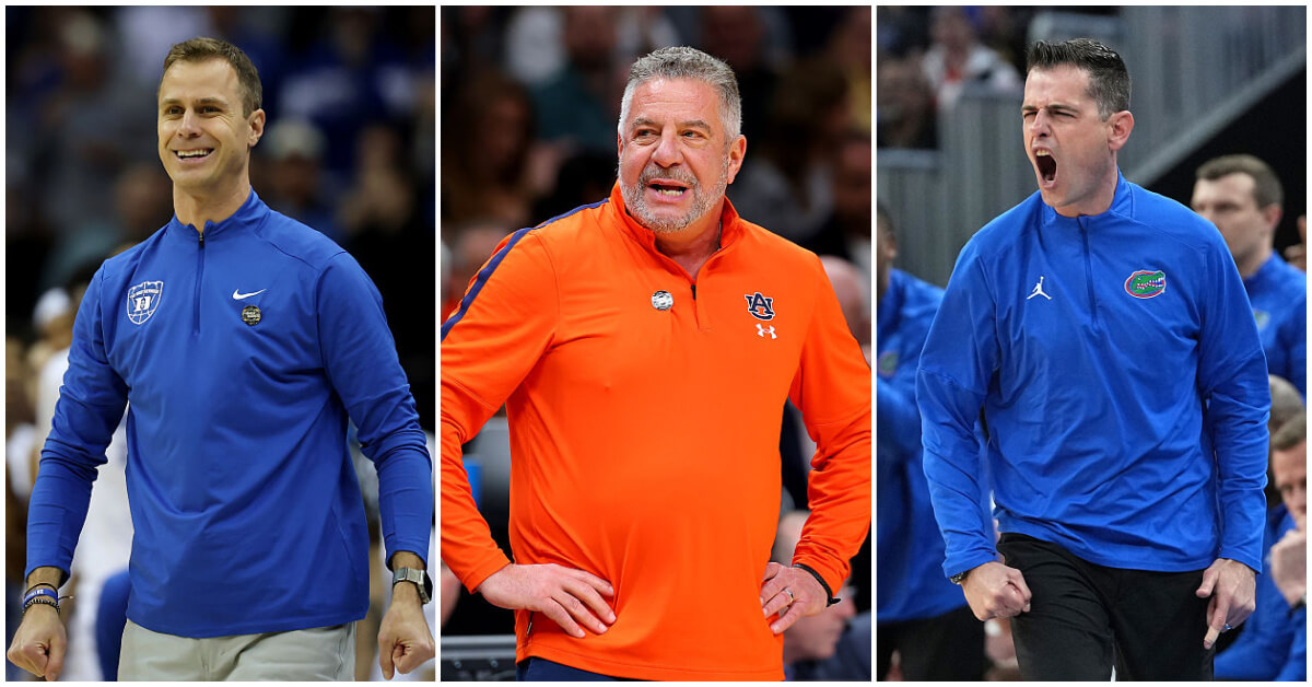Left to right: Duke’s Jon Scheyer, Auburn’s Bruce Pearl and Florida’s Todd Golden.