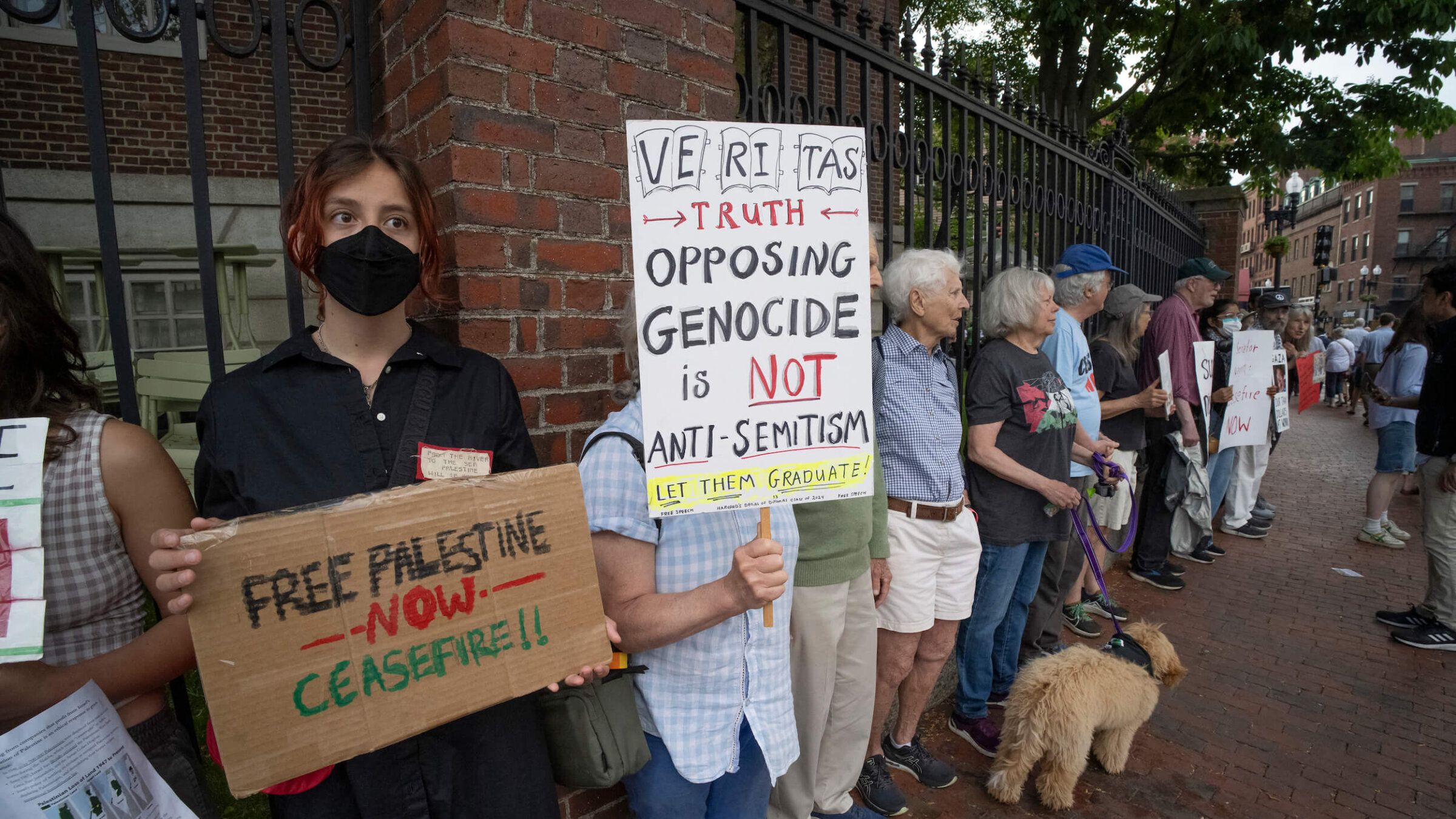 Pro-Palestinian demonstrators protest outside Harvard Yard during Harvard University's class of 2024 graduation ceremony in Cambridge, Massachusetts, on May 23, 2024.