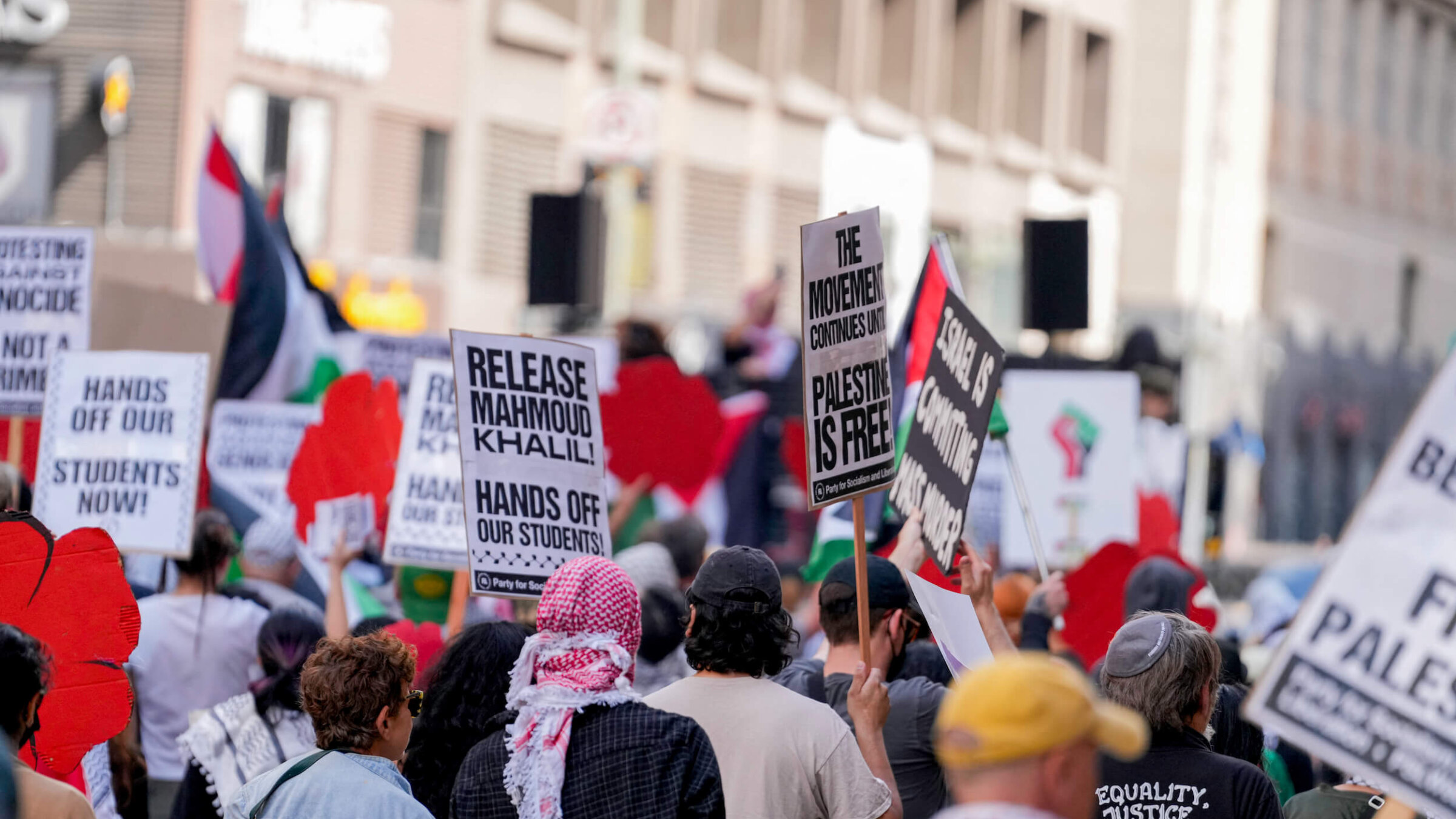 Pro-Palestinian protesters demonstrate against the arrest of activist Mahmoud Khalil in Los Angeles March 29. 